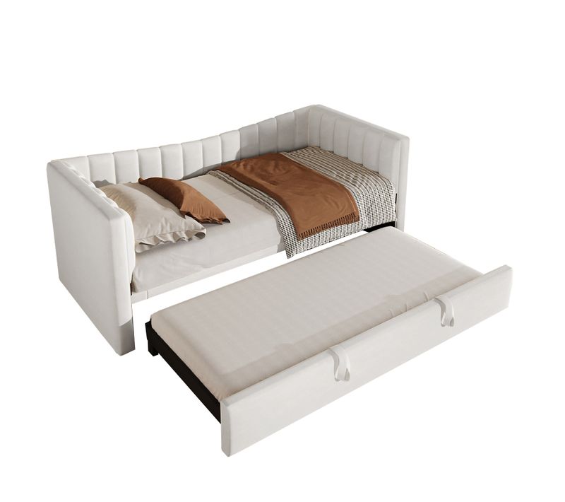 Lit Convertible, Velours, Avec Lit Supplémentaire, Style Minimaliste, Blanc, 90 X 200 Cm