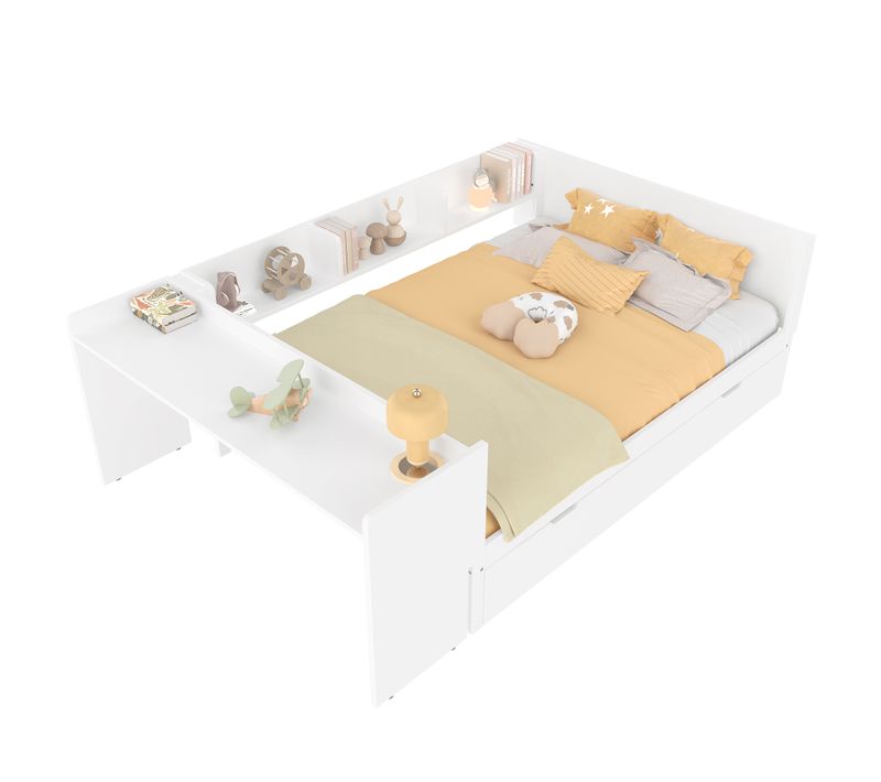 Lit gigogne, Pin + Aggloméré, Avec Bureau, Avec Lit Roulant, Double (sans Matelas), Blanc 160x200
