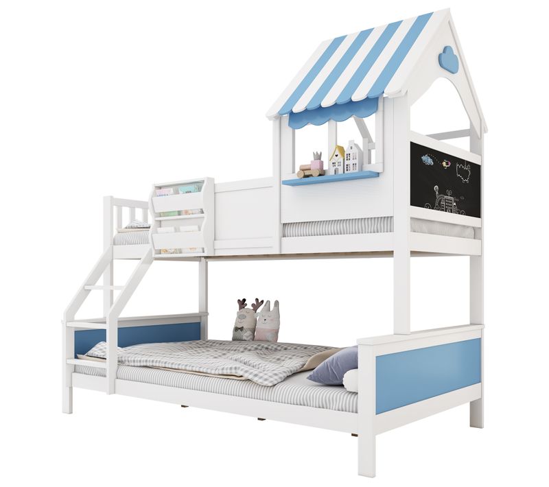 Lit Superposé En Pin Avec Espace De Rangement, Échelle Inclinée à Trois Niveaux, 90x200cm/120x200cm