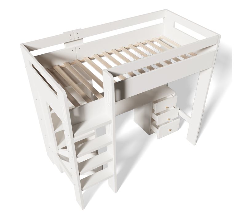 Lit Enfant Mezzanine Avec Bureau USB-c, Armoire Et Classeur, Lit Ado 90x200, Sans Matelas