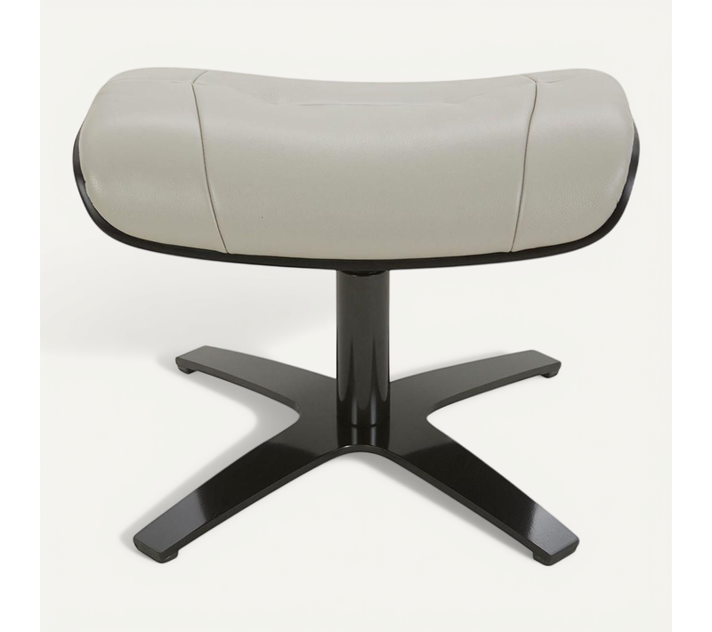 Pouf En Cuir Et Chêne Noir - Naos - Cuir Gris