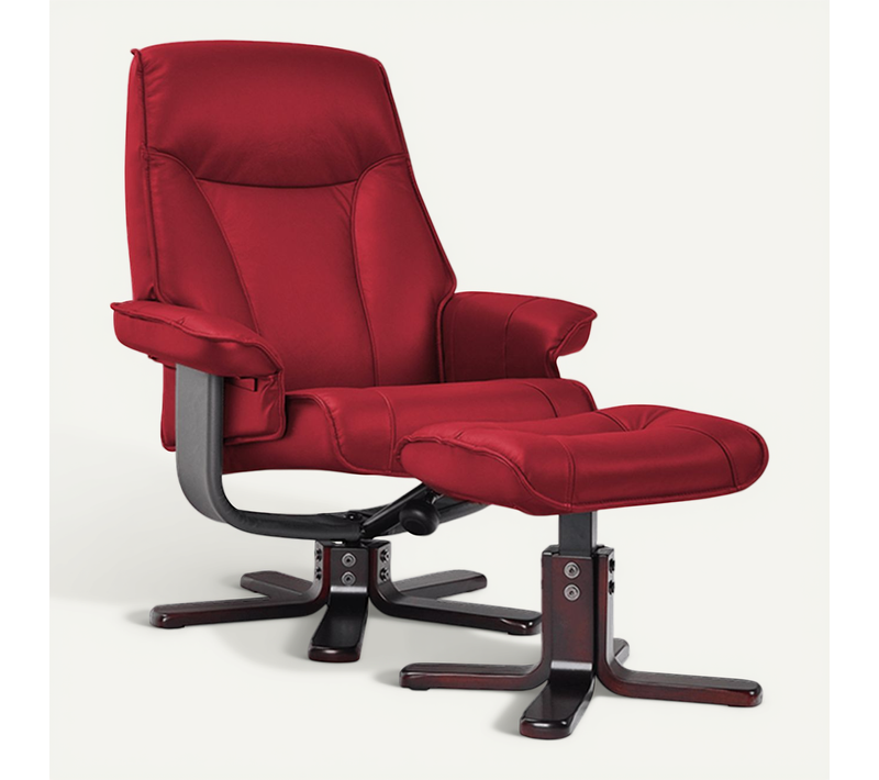 Fauteuil De Relaxation Et Son Repose Pieds - Nautès - Cuir Rouge