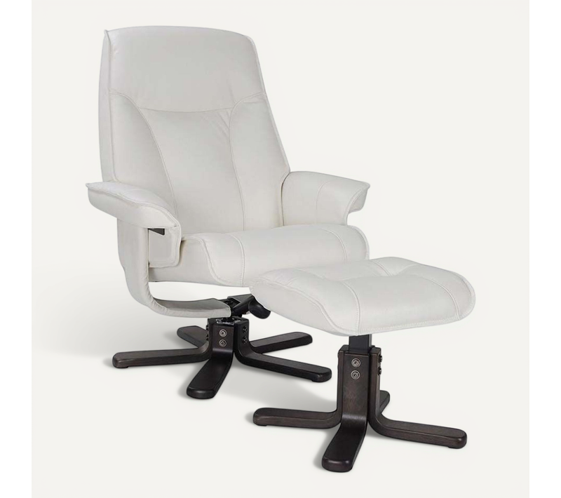 Fauteuil De Relaxation Et Son Repose Pieds - Nautès - Cuir Blanc