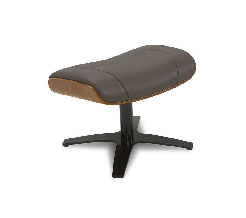 Pouf En Cuir Et Chêne Naturel - Naos - Cuir Anthracite