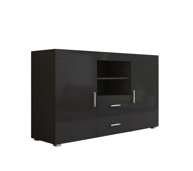 Bahut Buffet Pour Salon Salle à Manger En Noir 140x40x80cm Roque