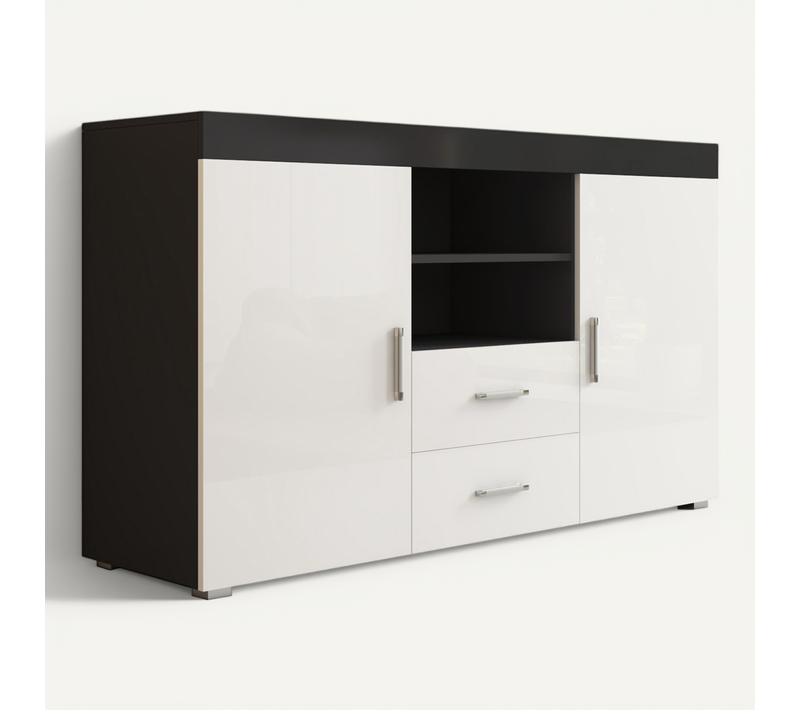 Bahut Buffet Pour Salon Salle à Manger En Noir Et Blanc 140x40x80cm Roque