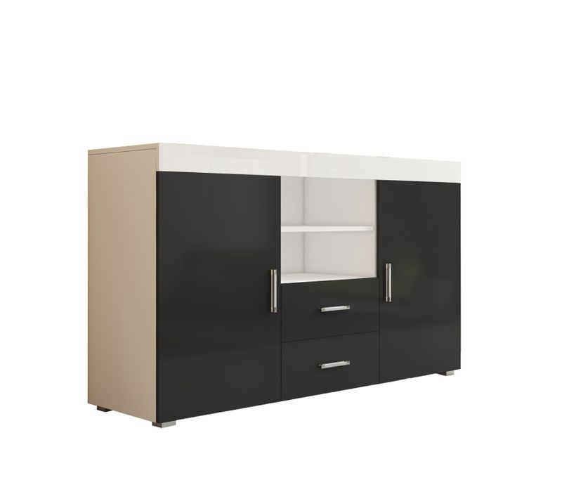 Bahut Buffet Pour Salon Salle à Manger En Blanc Et Noir 140x40x80cm Roque