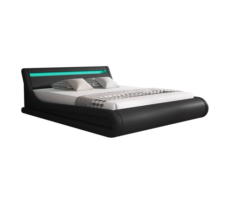 Lit Double Avec Coffre 140x190cm En Noir Avec LED Parisina