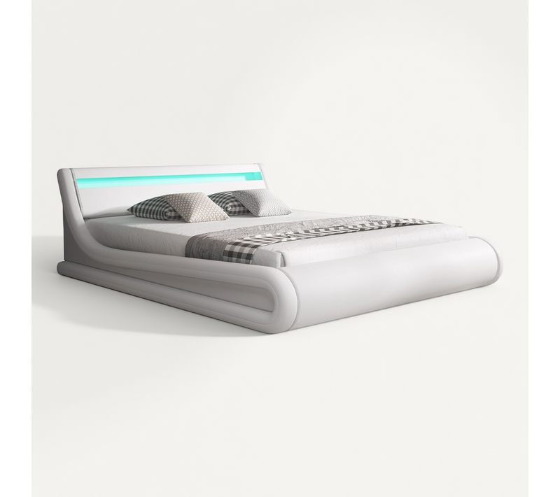 Lit Double Avec Coffre 160x200cm En Blanc Avec LED Parisina