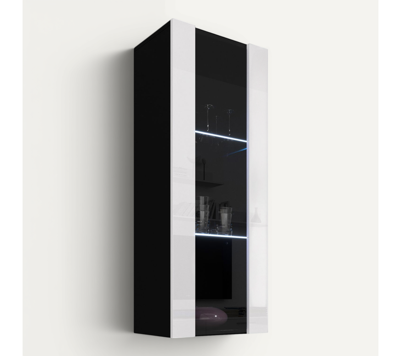 Vitrine Suspendue Pour Salon Salle à Manger En Noir Avec LED 40x29x126cm Nora V2
