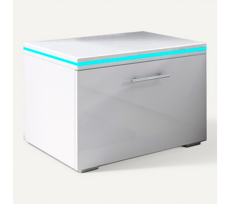 Table De Chevet Pour Chambre à Coucher En Blanc Avec LED 50x45x36,5cm Victoria
