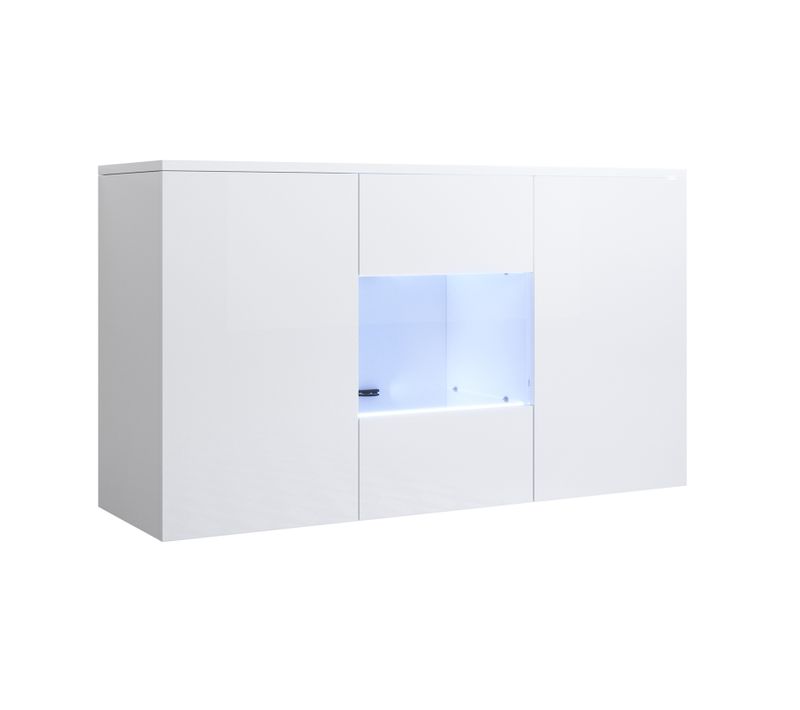 Bahut Buffet Pour Salon Salle à Manger En Blanc Avec LED 120x40x70cm Luke A2