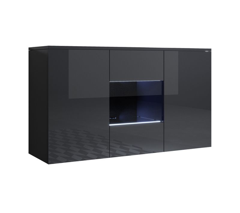 Bahut Buffet Pour Salon Salle à Manger En Noir Avec LED 120x40x70cm Luke A2