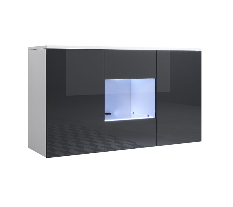 Bahut Buffet Pour Salon Salle à Manger En Blanc Et Noir Avec LED 120x40x70cm Luke A2