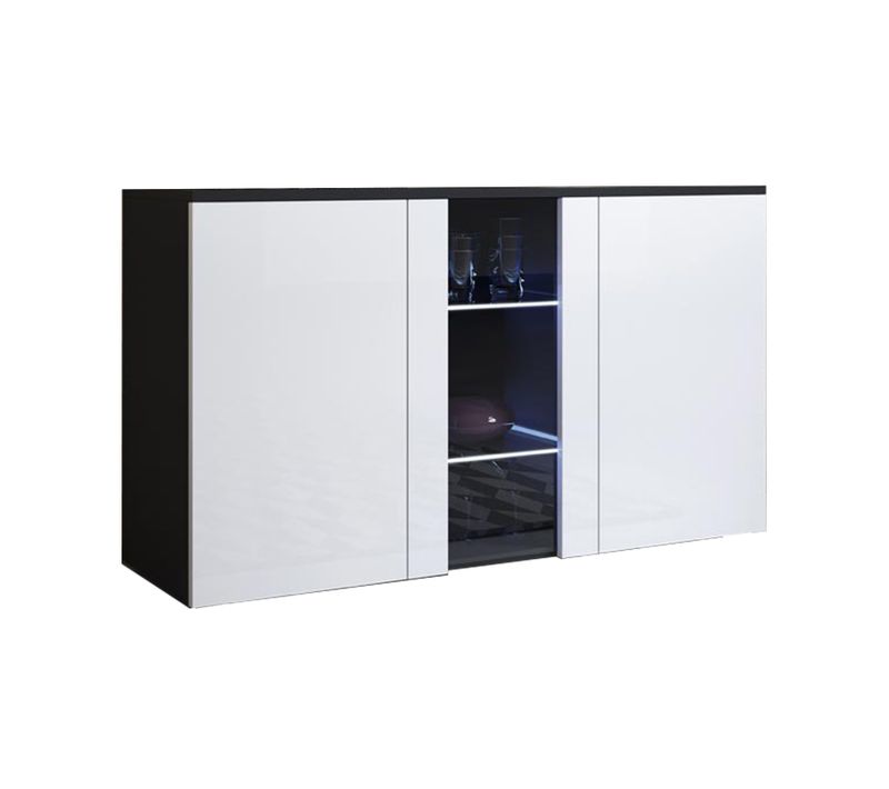 Bahut Buffet Pour Salon Salle à Manger En Noir Et Blanc Avec LED 120x40x70cm Luke A1