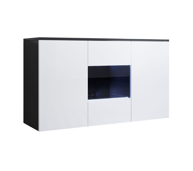 Bahut Buffet Pour Salon Salle à Manger En Noir Et Blanc Avec LED 120x40x70cm Luke A2