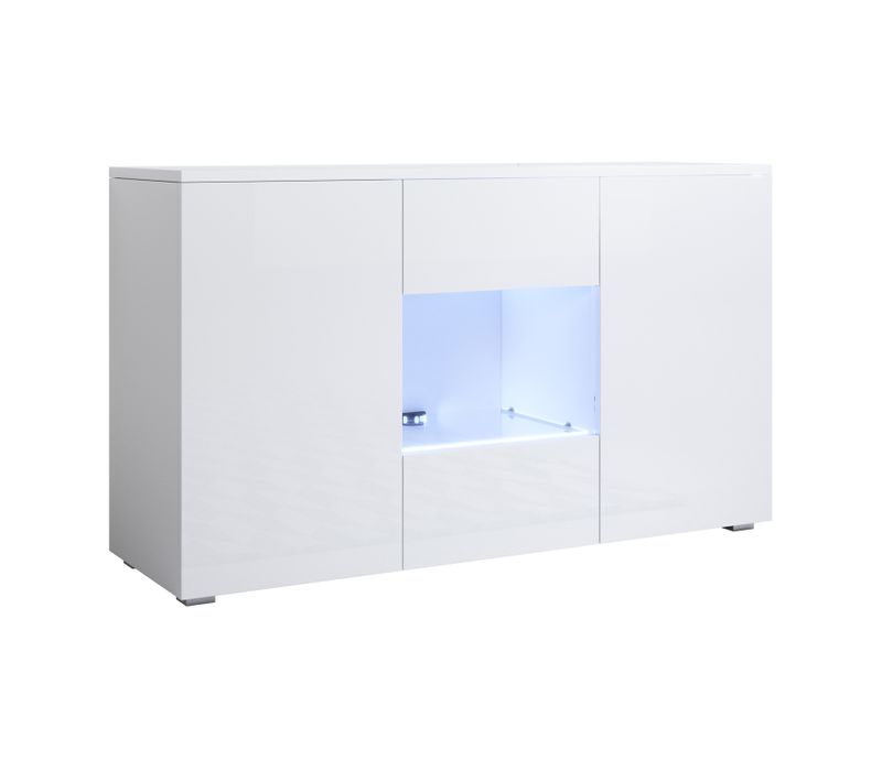 Bahut Buffet Pour Salon Salle à Manger En Blanc Avec LED 120x40x72cm Luke A2