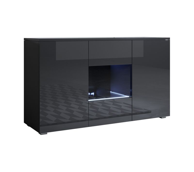 Bahut Buffet Pour Salon Salle à Manger En Noir Avec LED 120x40x72cm Luke A2