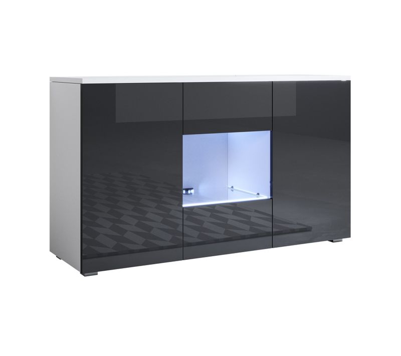 Bahut Buffet Pour Salon Salle à Manger En Blanc Et Noir Avec LED 120x40x72cm Luke A2