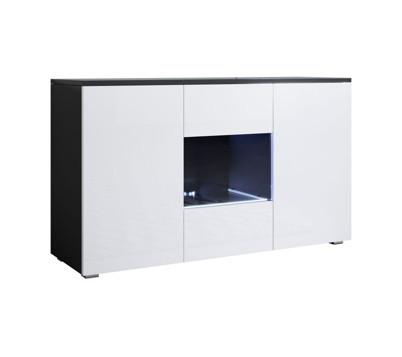 Bahut Buffet Pour Salon Salle à Manger En Noir Et Blanc Avec LED 120x40x72cm Luke A2