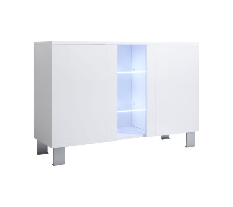 Bahut Buffet Pour Salon Salle à Manger En Blanc Avec LED 120x40x82cm Luke A1