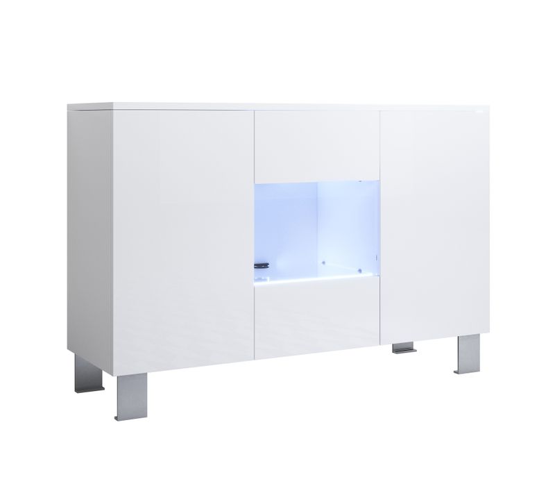Bahut Buffet Pour Salon Salle à Manger En Blanc Avec LED 120x40x82cm Luke A2