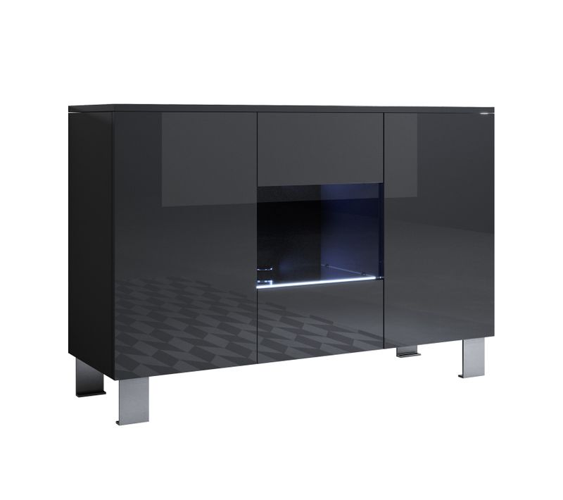 Bahut Buffet Pour Salon Salle à Manger En Noir Avec LED 120x40x82cm Luke A2