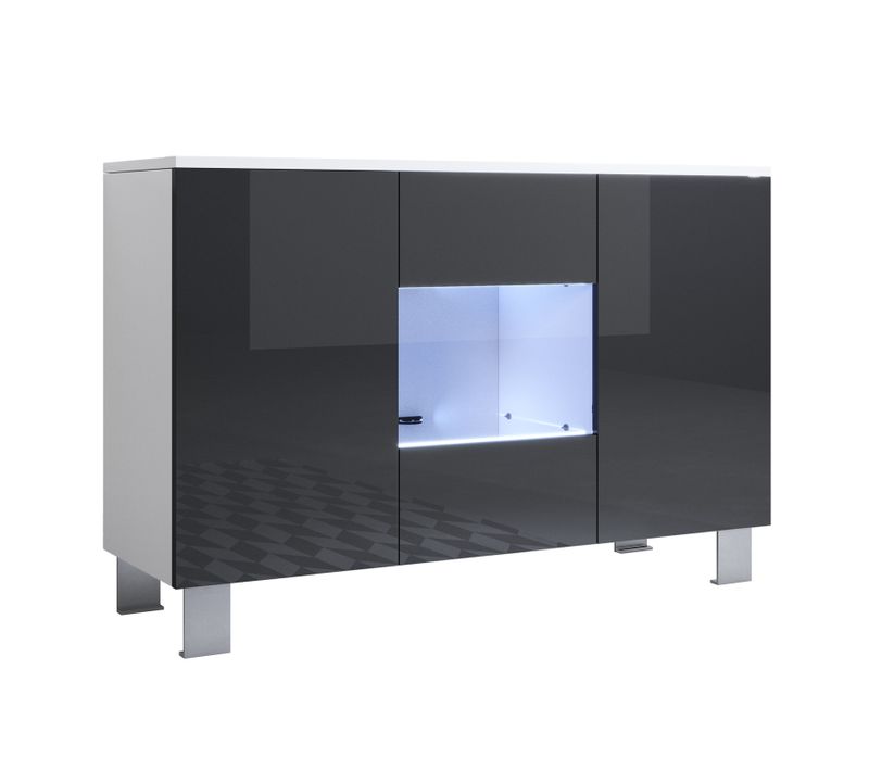 Bahut Buffet Pour Salon Salle à Manger En Blanc Et Noir Avec LED 120x40x82cm Luke A2