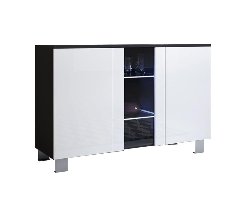 Bahut Buffet Pour Salon Salle à Manger En Noir Et Blanc Avec LED 120x40x70cm Luke A1