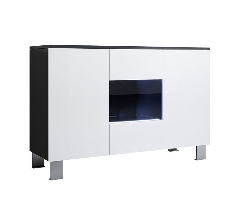 Bahut Buffet Pour Salon Salle à Manger En Noir Et Blanc Avec LED 120x40x82cm Luke A2