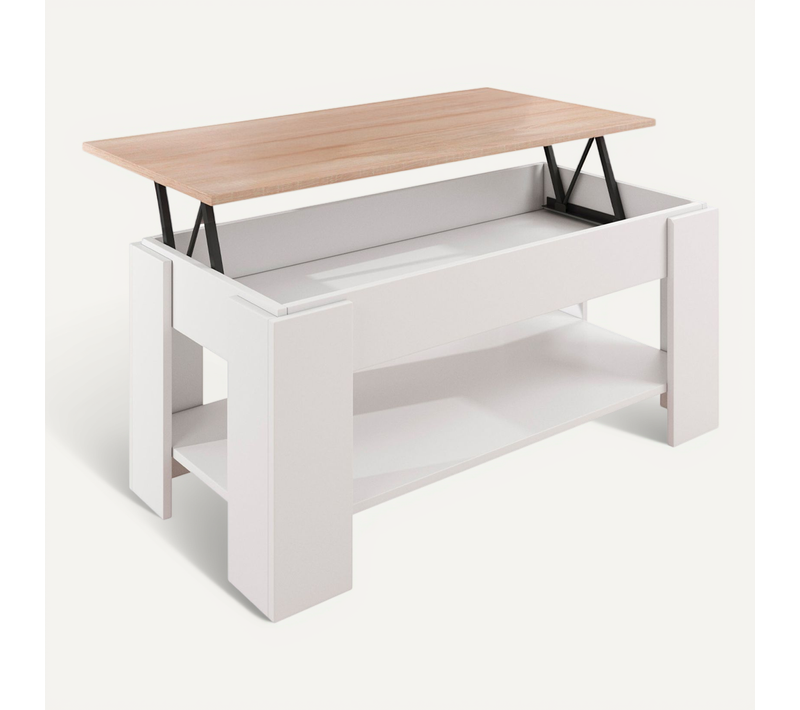 Table Basse Relevable En Blanc Et Sonoma 100x50x43,5cm Nicoleta