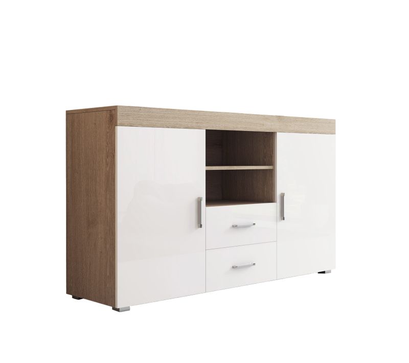 Bahut Buffet Pour Salon Salle à Manger En Sonoma Et Blanc 140x40x80cm Roque