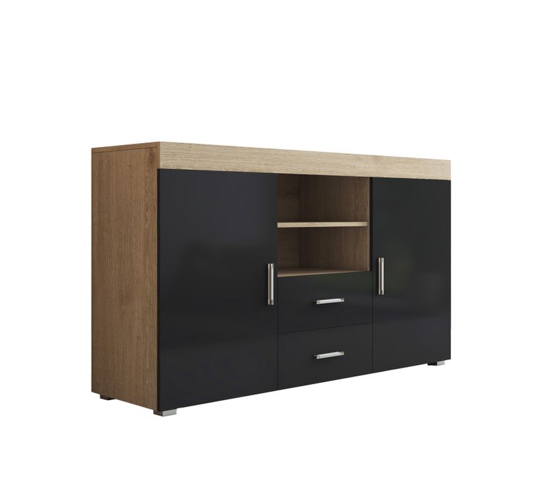 Bahut Buffet Pour Salon Salle à Manger En Sonoma Et Noir 140x40x80cm Roque