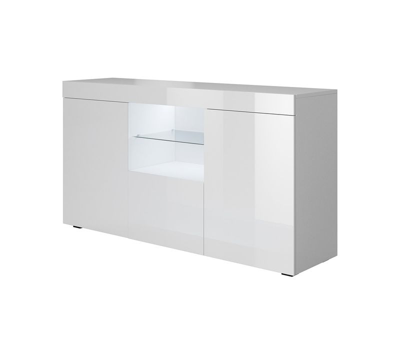 Bahut Buffet Pour Salon Salle à Manger En Blanc Avec LED 135x34x72cm Sefora