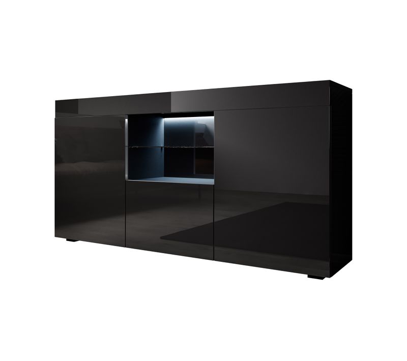 Bahut Buffet Pour Salon Salle à Manger En Noir Avec LED 135x34x72cm Sefora