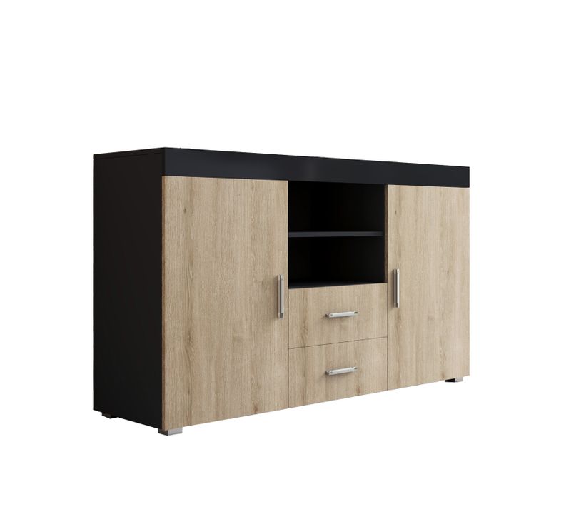 Bahut Buffet Pour Salon Salle à Manger En Noir Et Sonoma 140x40x80cm Roque