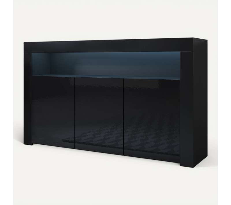 Bahut Buffet Pour Salon Salle à Manger En Noir Avec LED 155x37x91,5cm Aker