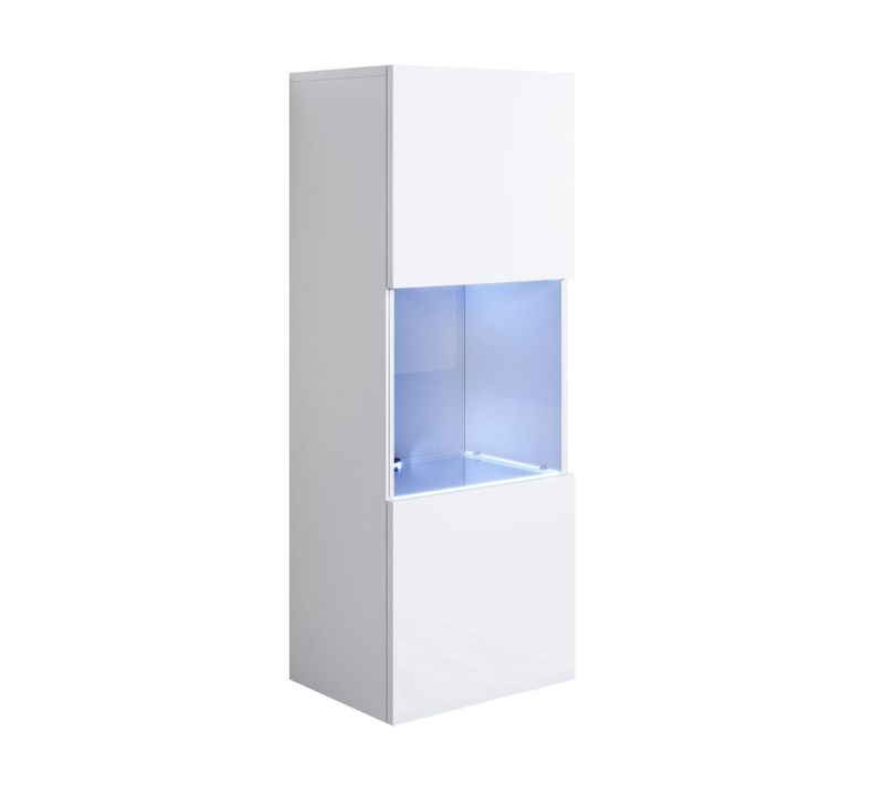 Vitrine Pour Salon Salle à Manger En Blanc Avec LED 40x29x126cm Luke V3