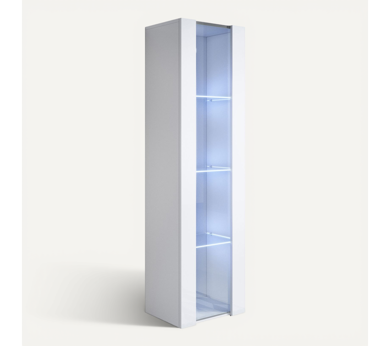 Vitrine Pour Salon Salle à Manger En Blanc Avec LED 40x29x165cm Luke V5