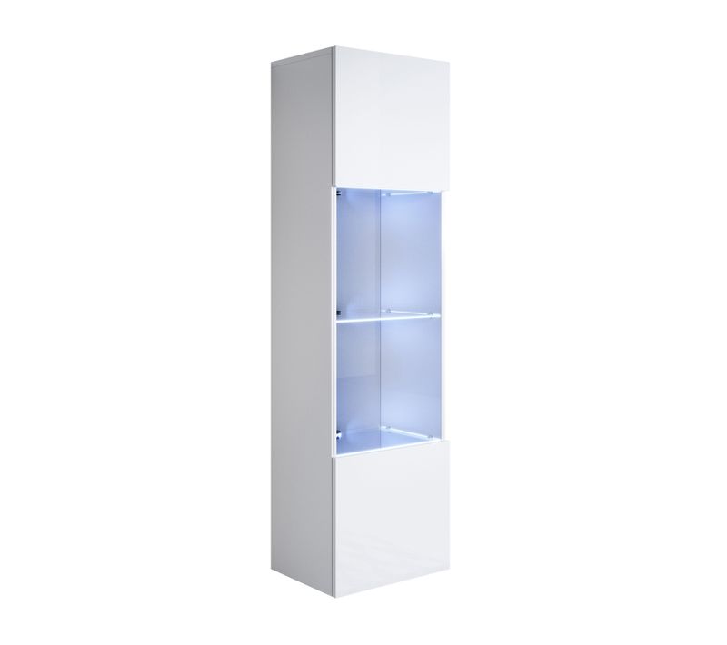 Vitrine Pour Salon Salle à Manger En Blanc Avec LED 40x29x165cm Luke V6