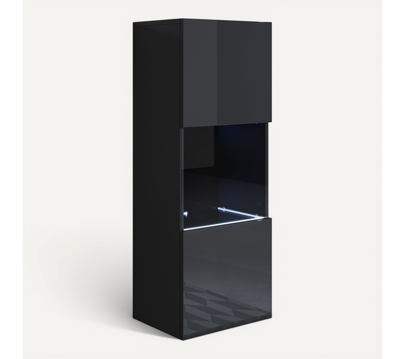 Vitrine Pour Salon Salle à Manger En Noir Avec LED 40x29x126cm Luke V3