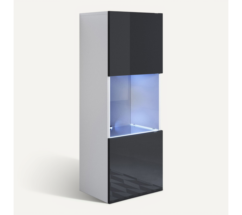 Vitrine Pour Salon Salle à Manger En Blanc Et Noir Avec LED 40x29x126cm Luke V3