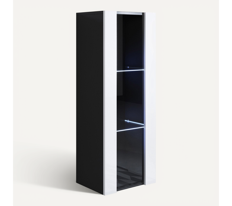 Vitrine Pour Salon Salle à Manger En Noir Et Blanc Avec LED 40x29x126cm Luke V2