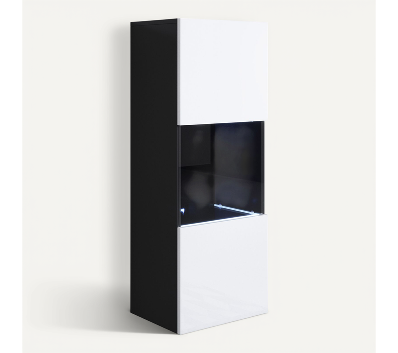 Vitrine Pour Salon Salle à Manger En Noir Et Blanc Avec LED 40x29x126cm Luke V3