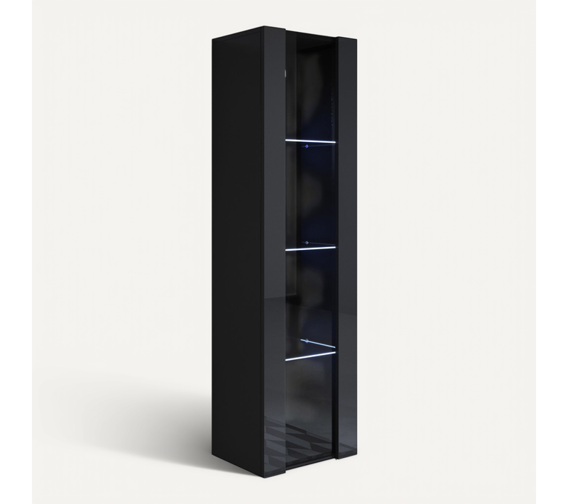 Vitrine Pour Salon Salle à Manger En Noir Avec LED 40x29x165cm Luke V5