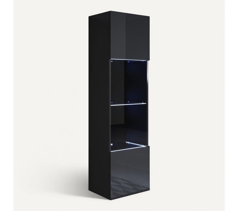 Vitrine Pour Salon Salle à Manger En Noir Avec LED 40x29x165cm Luke V6