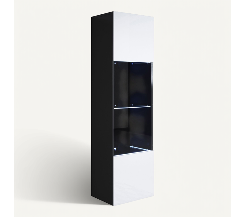 Vitrine Pour Salon Salle à Manger En Noir Et Blanc Avec LED 40x29x165cm Luke V6
