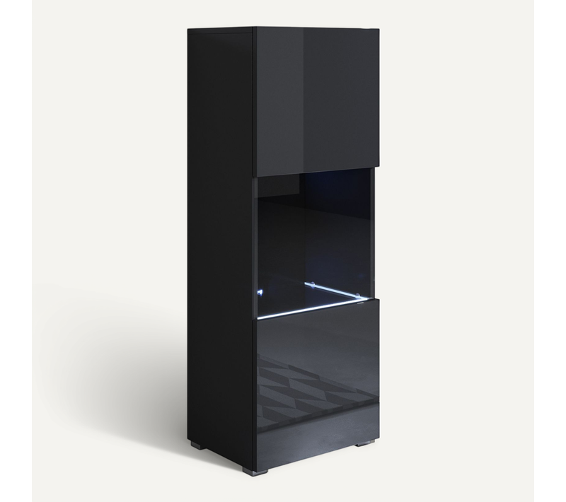 Vitrine Pour Salon Salle à Manger En Noir Avec LED 40x29x128cm Luke V3