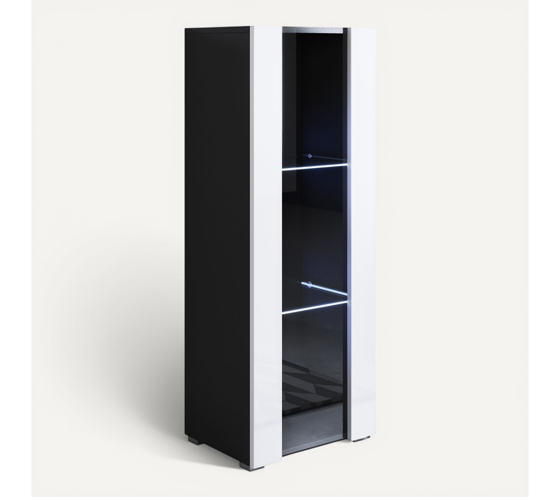 Vitrine Pour Salon Salle à Manger En Noir Et Blanc Avec LED 40x29x128cm Luke V2