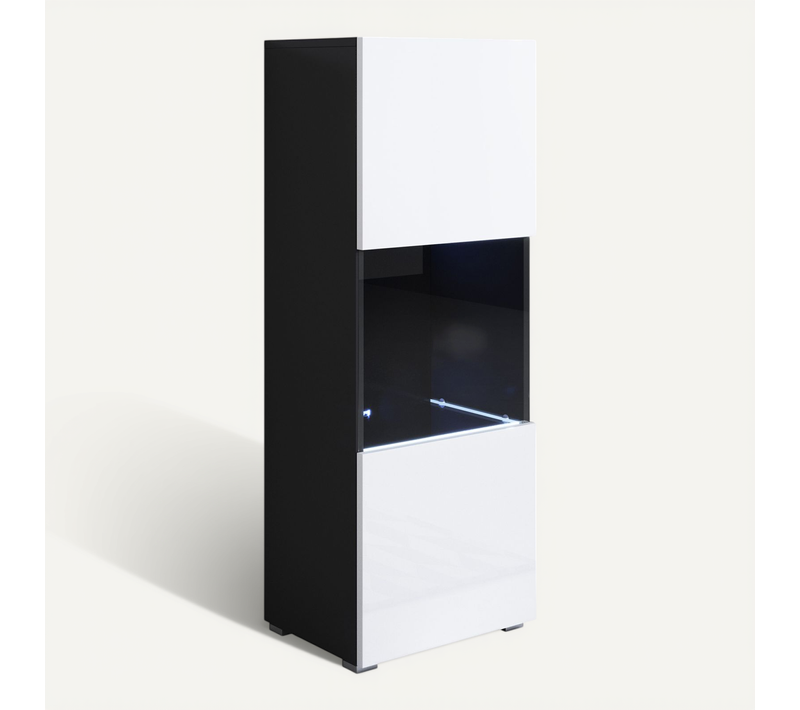 Vitrine Pour Salon Salle à Manger En Noir Et Blanc Avec LED 40x29x128cm Luke V3